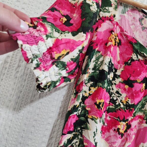 H&M Women's Floral Patterned Midi Flowy Dress in Pink and Cream Size Medium - Picture 9 of 16